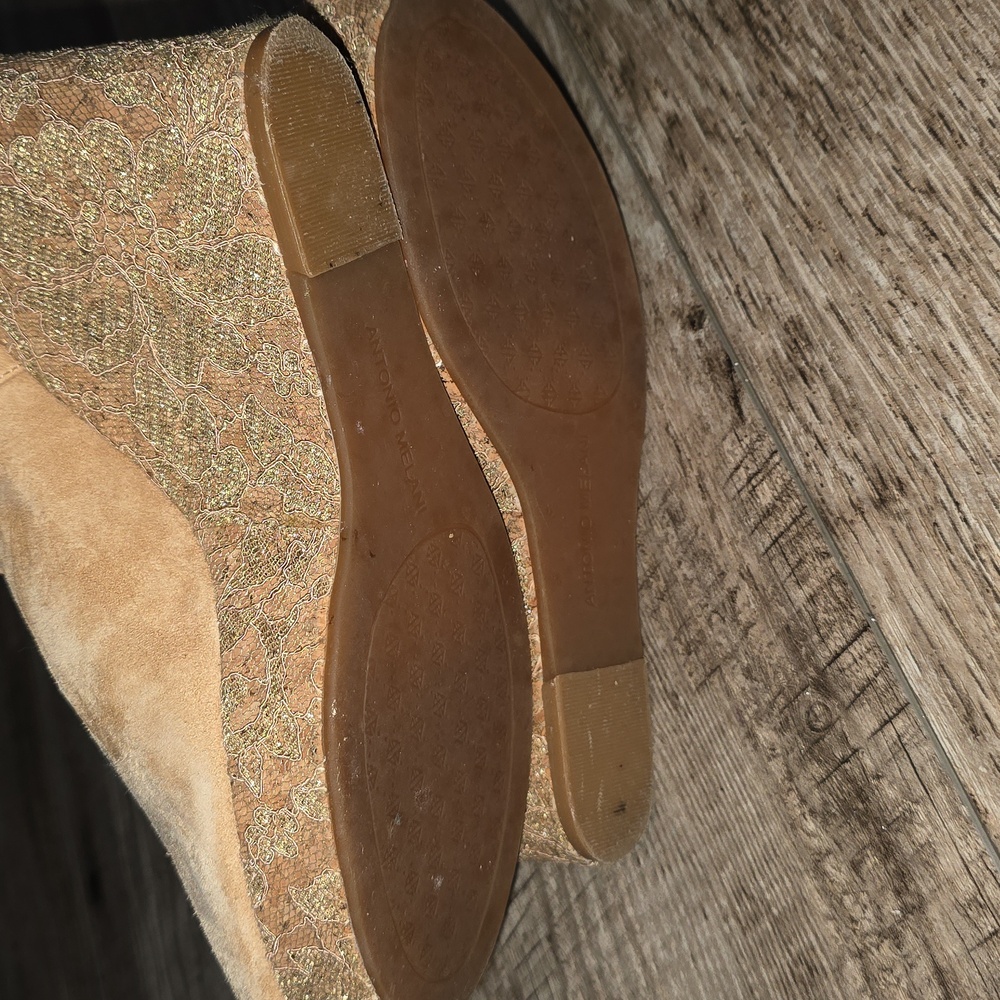 Antonio Melani Camel Tan Suede Leather Lace Wedge Heels Shoes - Picture 7 of 12